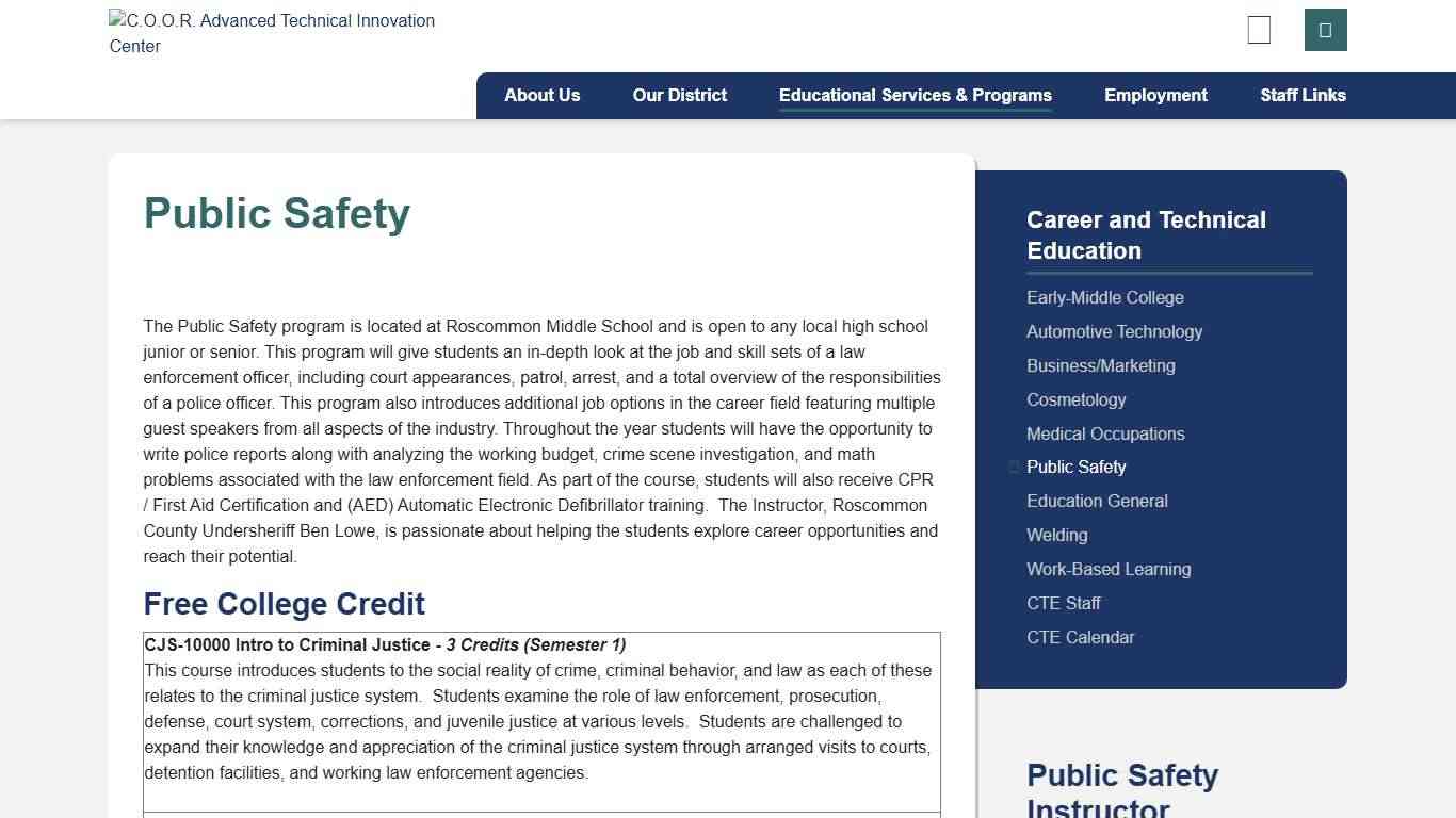 Public Safety - Career and Technical Education - Educational Services & Programs - C.O.O.R ISD